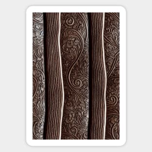 Dark Brown Ornamental Leather Stripes, natural and ecological leather print #40 Sticker